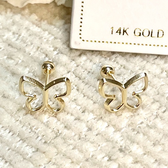 Solid Yellow Gold 14 Karat Butterly 12x14mm Earring - Picture 1 of 6